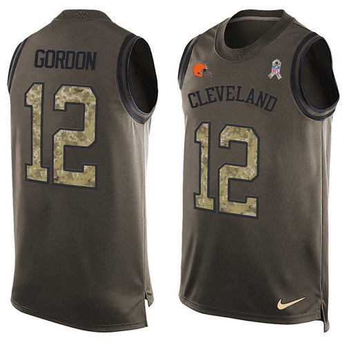 Men's Limited Josh Gordon Nike Jersey Green - #12 Salute to Service Tank Top NFL Cleveland Browns